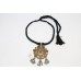Tribal traditional silver pendant jewelry glass studded black thread P 696